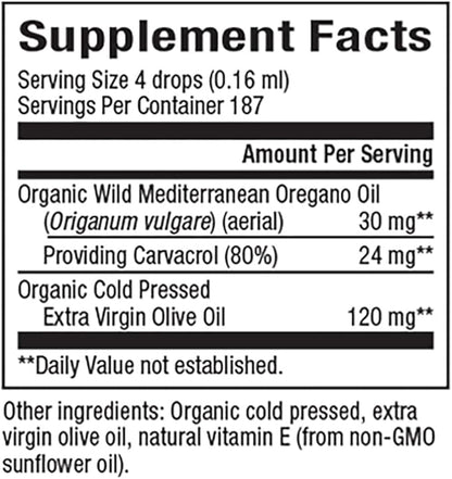 Natural Factors - Oil of Oregano, Certified Organic Support for Healthy Immunity and Cholesterol, 187 Servings (1 oz)