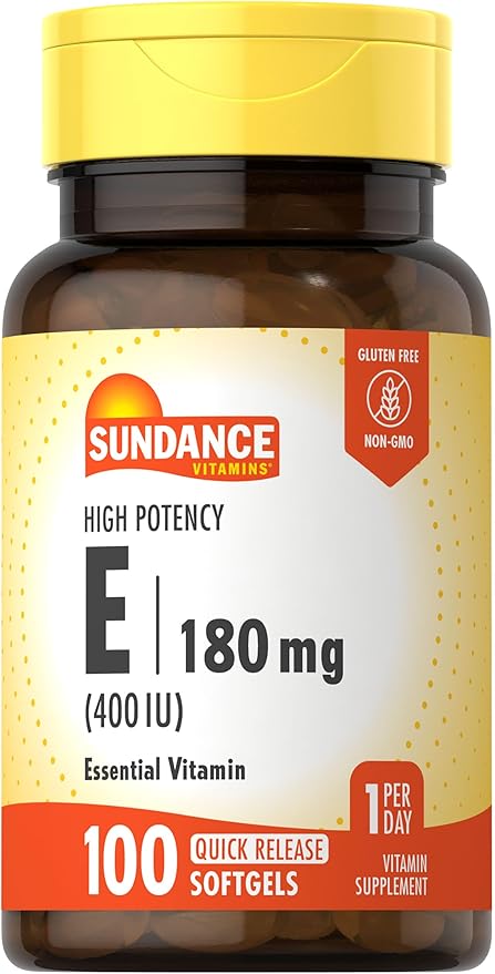 Sundance Vitamin E 180mg (400 IU) | 100 Quick Release Softgels | High Potency Formula | Non-GMO and Gluten Free Supplement