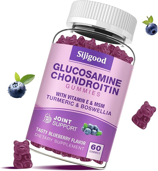 Glucosamine Chondroitin Gummies, Extra Strength Glucosamine Chondroitin MSM with Elderberry & Turmeric, Joint Health, Flexibility, Antioxidant, Immune for Adults - 60 Blueberry Flavored Gummies