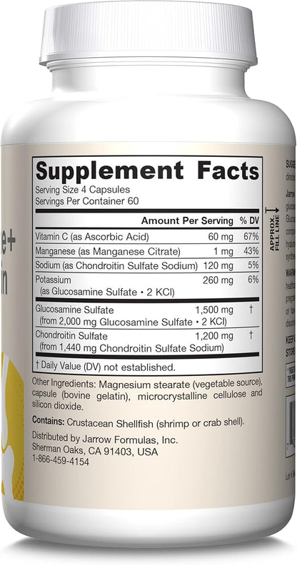 Jarrow Formulas Glucosamine + Chondroitin - 240 Capsules - Nutrient Support of Joint Health - With Vitamin C & Manganese - 60 Servings
