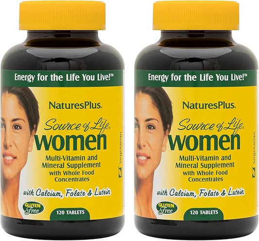 NaturesPlus Source of Life Women Multivitamin - 120 Vegetarian Tablets - Whole Foods, Enzymes & Minerals - Overall Health, Energy - Gluten-Free - 60 Servings
