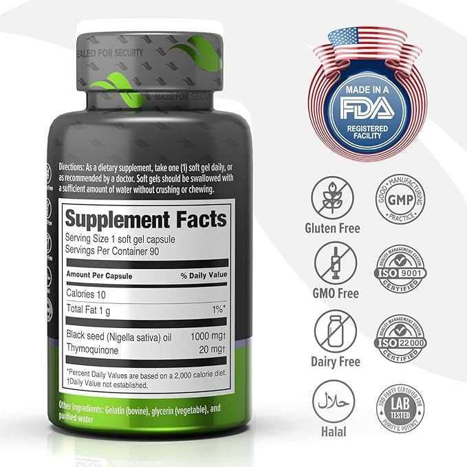 ORZAX Black Seed Oil Cold Pressed 100% Pure | Non-GMO - Rich in Omega 3 6 9 & Thymoquinone | Black Cumin Nigella Sativa Oil for Immune Support, Hair, Skin, Face (1000 mg - 90 Softgel Capsules)
