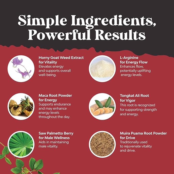 Horny Goat Weed for Men Enhancement - Extra Strength Male Enhancing Supplement with Black Maca Root, Tongkat Ali, Saw Palmetto & Panax Ginseng Extract for Stamina & Energy - 60 Capsules