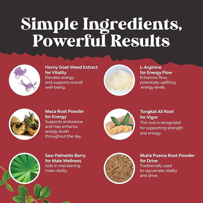 Horny Goat Weed for Men Enhancement - Extra Strength Male Enhancing Supplement with Black Maca Root, Tongkat Ali, Saw Palmetto & Panax Ginseng Extract for Stamina & Energy - 60 Capsules