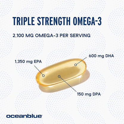 Oceanblue Professional Omega 3 2100-120 ct - High Potency Triple Strength Burpless Fish Oil with EPA, DHA & DPA - Wild Caught - Natural Orange Flavor, 60 Servings