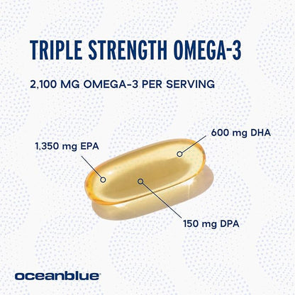 Oceanblue Professional Omega-3 2100-120 ct - High-Potency Triple Strength Burpless Fish Oil with EPA, DHA & DPA - Wild Caught - Orange Flavor, 60 Servings, Supports Heart Health