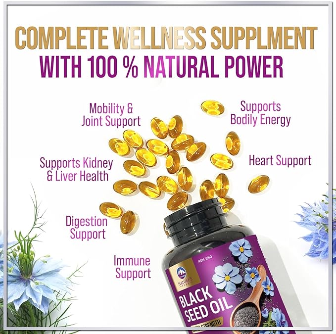 Black Seed Oil 1000mg - Premium Extra Strength Nigella Sativa Blackseed Oil - Black Cumin Seed Oil Skin, Digestive Health & Immune Support - Non-GMO Antioxidant, Gluten Free Supplement - 120 Softgels