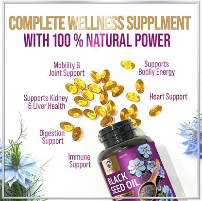 Black Seed Oil 1000mg - Premium Extra Strength Nigella Sativa Blackseed Oil - Black Cumin Seed Oil Skin, Digestive Health & Immune Support - Non-GMO Antioxidant, Gluten Free Supplement - 120 Softgels