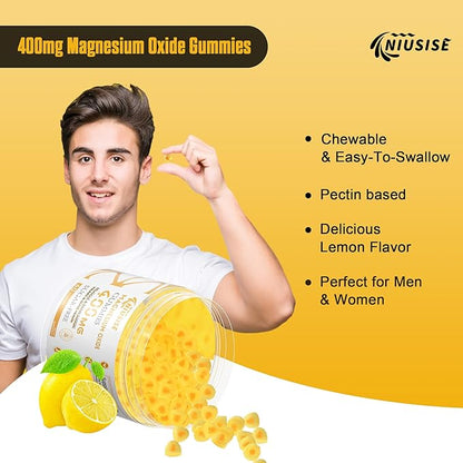 Magnesium Oxide Gummies for Men & Women, Easily Absorbed Magnesium Gummies Supplement for Muscle, Bone and Heart Support, Magnesium Complex Supplement 400mg