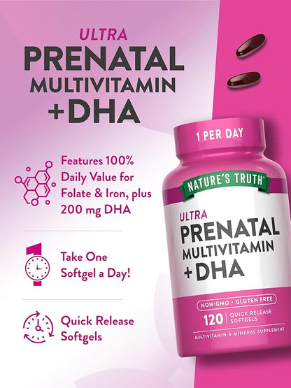 Nature's Truth Prenatal Vitamin for Women | 120 Softgels | Non-GMO & Gluten Free Multivitamin Supplement with DHA and Folic Acid