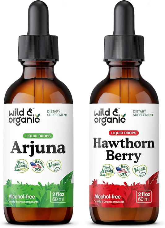 Wild & Organic Arjuna Tincture 2 fl oz & Hawthorn Berry Tincture 2 fl oz