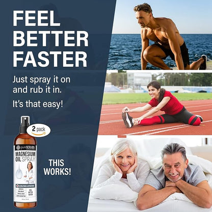 Pure Topical Magnesium Oil Spray, Ultra Fast Absorption for Better Health, Pure Zechstein Brine - (2 Bottle Value Pack)