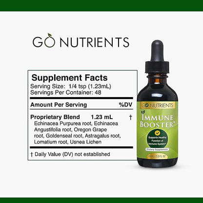 Go Nutrients Immune Booster – Liquid Herbal Support with Echinacea, Goldenseal & Usnea - 7 in 1 Enhancing Defense for Adults & Kids | 2 oz Tincture (48 Servings) for Natural Defense & Wellness