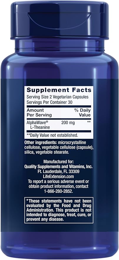 Life Extension L-Theanine, 100 mg, 60 Vegetarian Capsules — Supports a Calming & Mood Enhancing Effect, Amino Acid Derived From Tea - Gluten-Free, Non-GMO