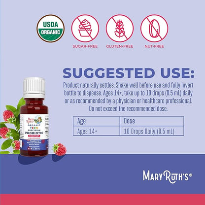 MaryRuth Organics USDA Organic Liquid Probiotic Drops for Teens | Gut Health | Digestive Health | Occasional Digestive Discomfort | Overall Health and Wellness | Non GMO | Vegan | 30 Servings