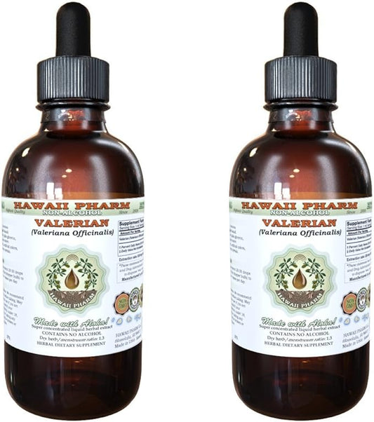 Valerian Alcohol-Free Liquid Extract, Organic Valerian (Valeriana Officinalis) Dried Root Glycerite Natural Herbal Supplement, Hawaii Pharm, USA 2x2 fl.oz