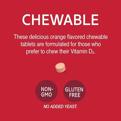 21st Century D3 400 IU Orange Chewable Tablets, Gluten Free, 110 Count (Pack of 3)