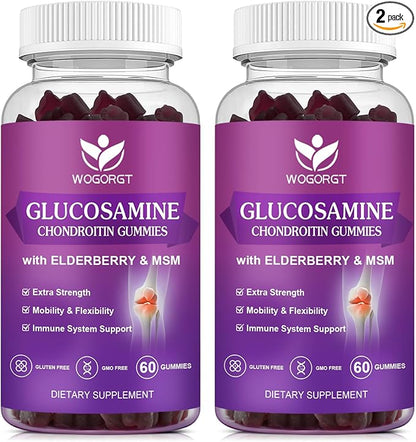 Glucosamine Chondroitin Gummies with MSM & Elderberry - 1500mg Glucosamine Chondroitin Gummies Supplement for Flexibility and Immune Support for Men & Women, 60 Gummies (2 Pack)