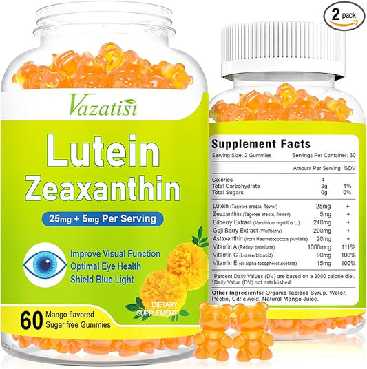 Eye Vitamins Lutein & Zeaxanthin Gummies, Sugar Free Eye Health Supplements with Bilberry, Astaxanthin - Support Blue Light, Visual Function and Macular Health - Mango Flavored, 120 Count