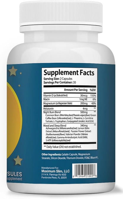 Maximum Slim Advanced Nighttime (Fat Burning) Weight Loss with African Mango, Green Tea, Resveratrol, and Maqui Berry,Will Help You Lose Weight While Sleeping and Maintain Sleep, 60 Count