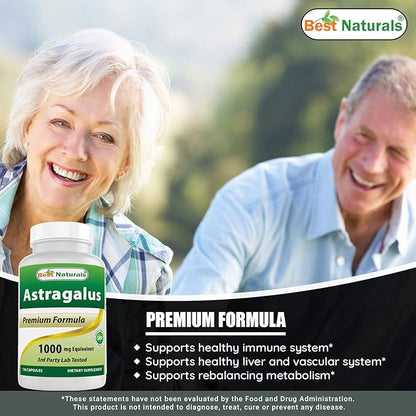 Best Naturals Astragalus Capsule, 1000 mg, 120 Count (Pack of 3)