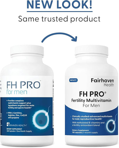 Fairhaven Health FH Pro for Men | Clinically Studied Premium Prenatal Fertility Supplements for Men | Male Fertility Supplements | Count and Motility Support Pre-Conception for Him | 180 Capsules