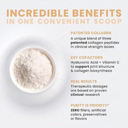 Pure TheraPro Rx TriActive Collagen Plus, Collagen Powder for Hair, Skin, Nails, Bones & Joints, Hydrolyzed Collagen Powder w/Patented Peptides, Unflavored Multi Collagen Protein Powder, 30 Servings