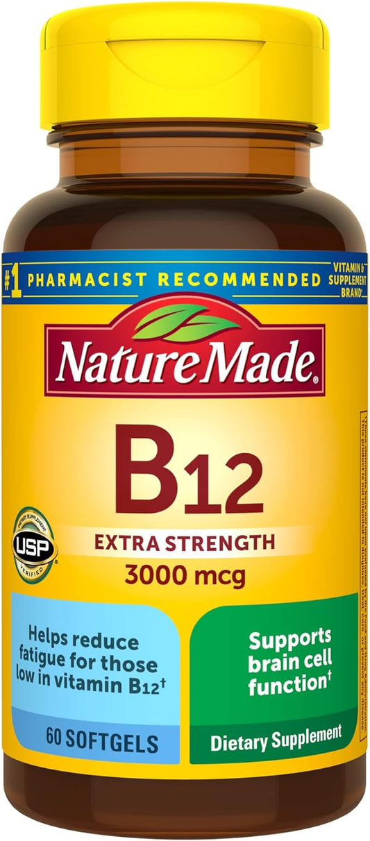Nature Made Extra Strength Vitamin B12 3000 mcg, Dietary Supplement for Energy Metabolism Support, 60 Softgels, 60 Day Supply