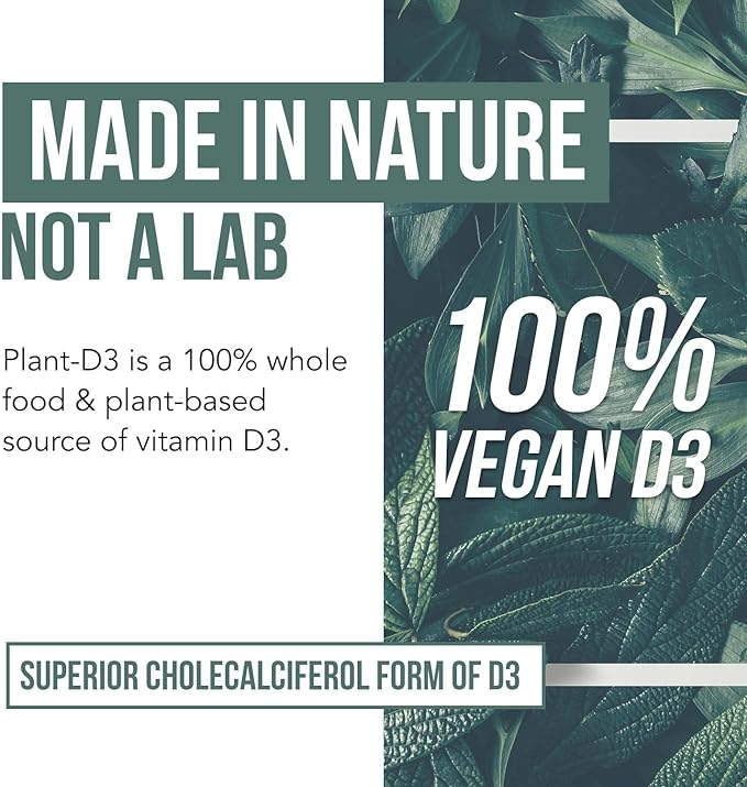 Organic Vitamin D3 5,000 IU - 100% Whole Food & Plant-Based Cholecalciferol Form, 100% Vegan Vitamin D - Enhanced with Prebiotic & Superfood Complex – Organic, Vegan, GMO & Gluten Free (60 Capsules)