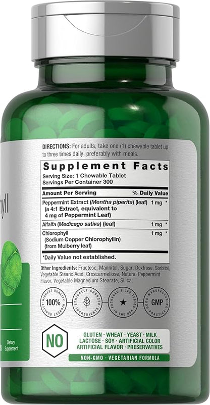 Horbäach Chlorophyll Pills | 300 Chewable Tablets | Natural Peppermint Flavor | Vegan, Non-GMO & Gluten Free Supplement