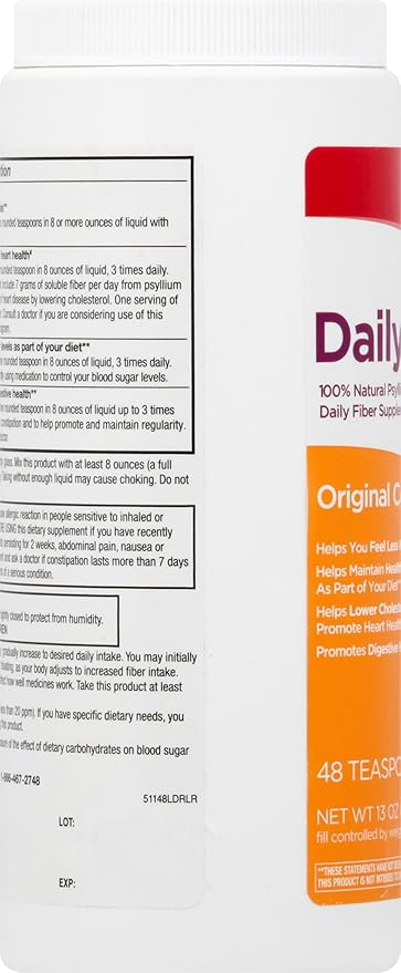 Leader Psyllium Husk Powder Supplement 4-in-1 Fiber for Digestive Health, Plant Based 100% Natural Psyllium Husk Daily Fiber, Gluten Free, Non-GMO, Compare to Meta-mucil Multihealth (13 OZ)