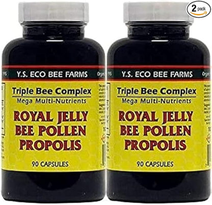 YS Organics Triple Bee Complex, Royal Jelly, Bee Pollen, Propolis -90 Caps -2 Pack