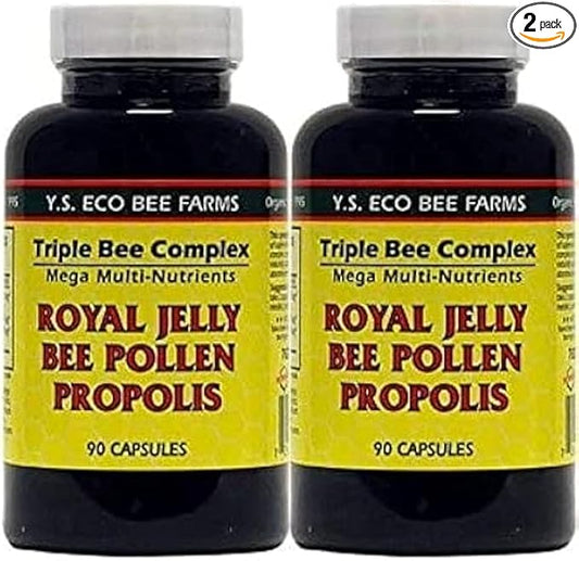 YS Organics Triple Bee Complex, Royal Jelly, Bee Pollen, Propolis -90 Caps -2 Pack