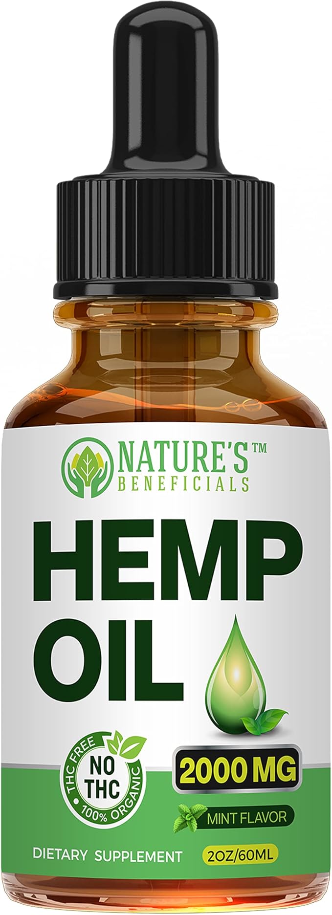 Nature's Beneficials Organic Hemp Oil Extract Drops, 2000mg - Omega Fatty Acids 3 6 9, Non-GMO Ultra-Pure CO2 Extracted, 2 oz