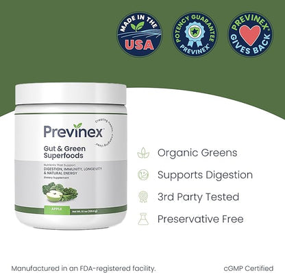 Gut & Green Superfoods Powder - Organic Greens with Clinically Studied Ingredients That Support Digestion, Gut Health, Immunity, Anti-Aging & Natural Energy
