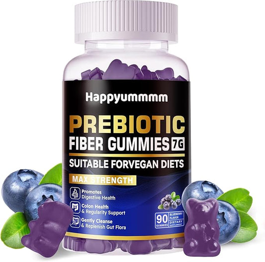 Prebiotic Fiber Gummies for Adults, 7G Extra Strength, Zero Sugar Added, 90 Pectin Based Gummies, Digestive Health & Regularity Support-Blueberry