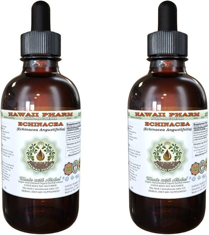 Echinacea Alcohol-Free Liquid Extract, Echinacea (Echinacea Angustifolia) Dried Root Glycerite Hawaii Pharm Natural Herbal Supplement 2x4 oz