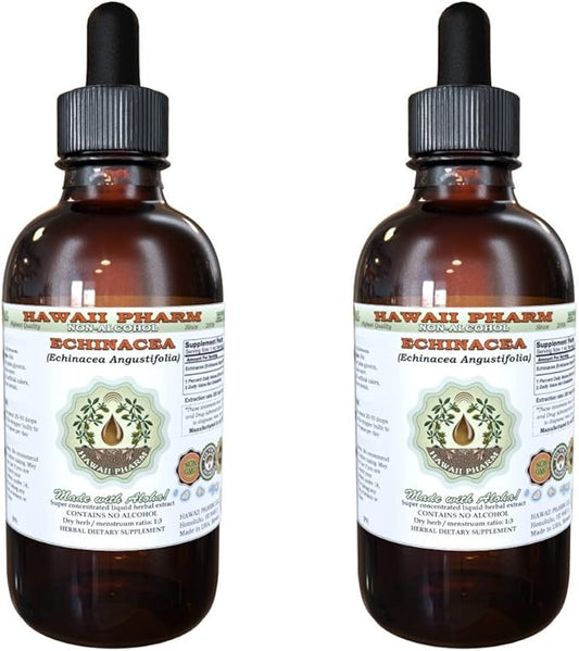 Echinacea Alcohol-Free Liquid Extract, Echinacea (Echinacea Angustifolia) Dried Root Glycerite Hawaii Pharm Natural Herbal Supplement 2x4 oz