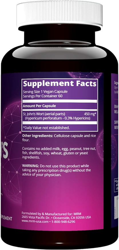 MRM Nutrition St. John’s Wort | 0.3% Hypericin 450mg | Mood + Well-Being Support | Gluten-Free + Vegan | 60 Capsules