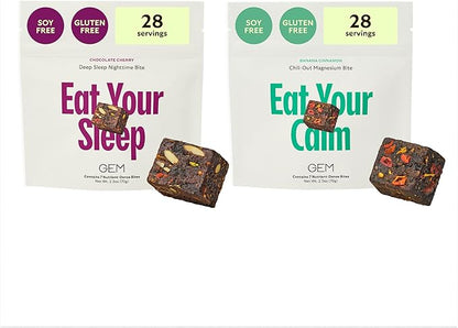 GEM Chill-Out Magnesium Bite and Natural Deep Sleep Aid Nighttime Bite | 8 x 7-Bite Pack | 20+ Whole-Food Vitamins & Minerals