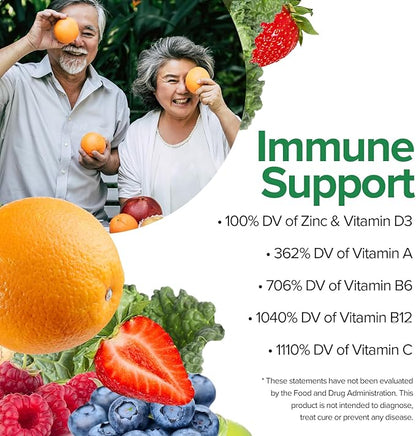 1000mg Immune Support Capsules Made with 25 Organic Fruits and Vegetables, Strong Immunity Boosters with Vitamins A, C, D3, and Zinc, 60 Count