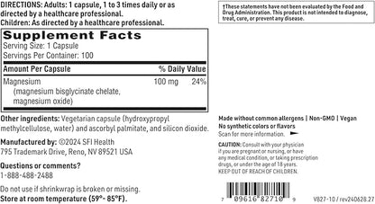 Klaire Labs Magnesium Glycinate Complex - Chelated Magnesium Blend for Optimal Absorption - Supports Healthy Bones, Muscles & Energy Levels - Gentle on Digestion (100 Capsules, 2 Pack)