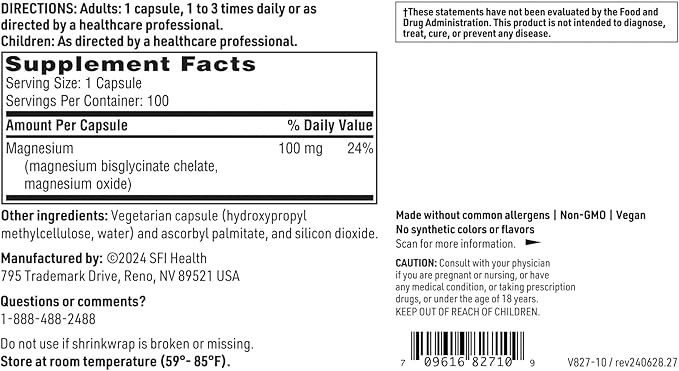 Klaire Labs Magnesium Glycinate Complex - Chelated Magnesium Blend for Optimal Absorption - Supports Healthy Bones, Muscles & Energy Levels - Gentle on Digestion (100 Capsules)