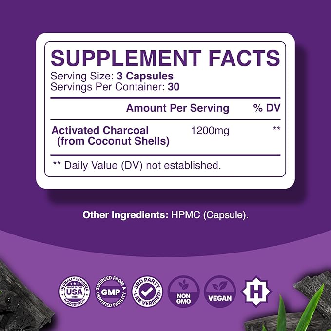 Phytoral Activated Charcoal Pills Detox & Cleanse - Purifying Coconut Capsules with 1200 mg Per Serving for Bloating Relief - Active Detoxification Supplement for Body & Gut Health - 90 Count x3 Pack