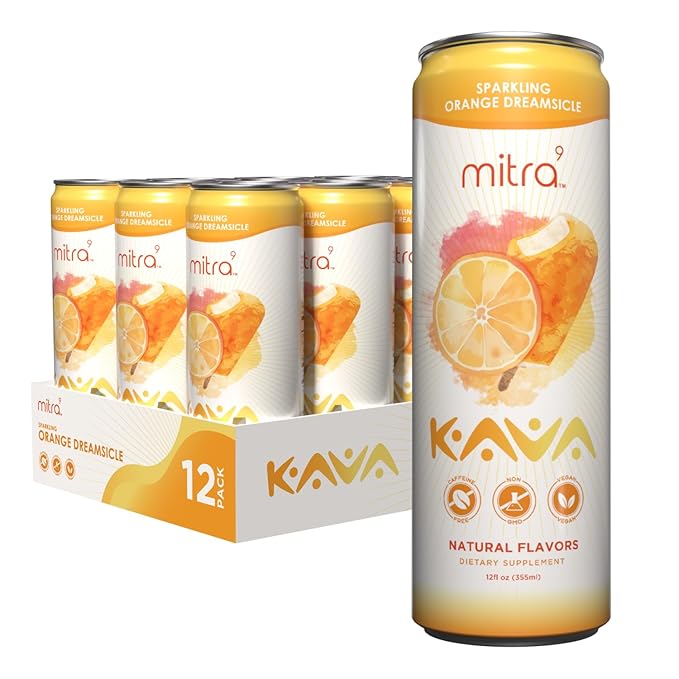 MITRA-9 Botanical Beverages - Orange Dreamsicle Sparkling Kava Drink With Kava Root Extract - Mood Enhancer - Plant Based - Promotes Natural Calm & Clarity (12 Fl. Oz) (12)