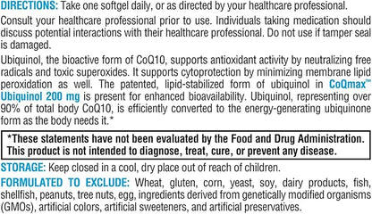 XYMOGEN CoQmax 200mg CoQ10 ubiquinol - Patented, Stabilized Form - Coenzyme Q10 for Antioxidant, Cognitive + Heart Health Support (30 Softgels)