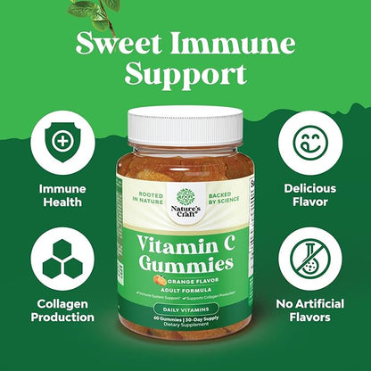 Natures Craft Bundle of Reduced Glutathione Supplement with Glutamic Acid and Chewable Vitamin C Gummies for Adults Halal Vitamin C Immune Support Gummies