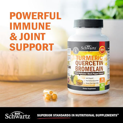 Turmeric Quercetin with Bromelain Supplement - Natural Extra Strength Immune and Joint Support with BioPerine Black Pepper for Max Absorption - Organic Tumeric Bromelain Supplement Vegan Safe, Non-GMO