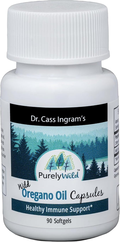 PURELY WILD Dr. Cass Ingram's Oregano Oil Gelcaps - 90 Softgels - Immune System Support - Unprocessed, Wild Mediterranean Oregano - Mountain Sourced - Non-GMO - 90 Servings