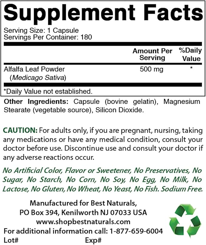 Best Naturals Alfalfa Green Super Food 500 mg & Magnesium Glycinate 425 mg